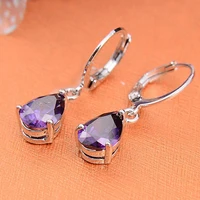 hot sale elegant women purple rhinestone water drop earrings crystal stone dangle earrings gift for women birthday gifts