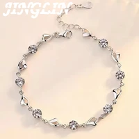 jinglin hot 925 sterling silver zircon love heart shaped bracelets crystals for women valentines gift wedding party cute jewelry