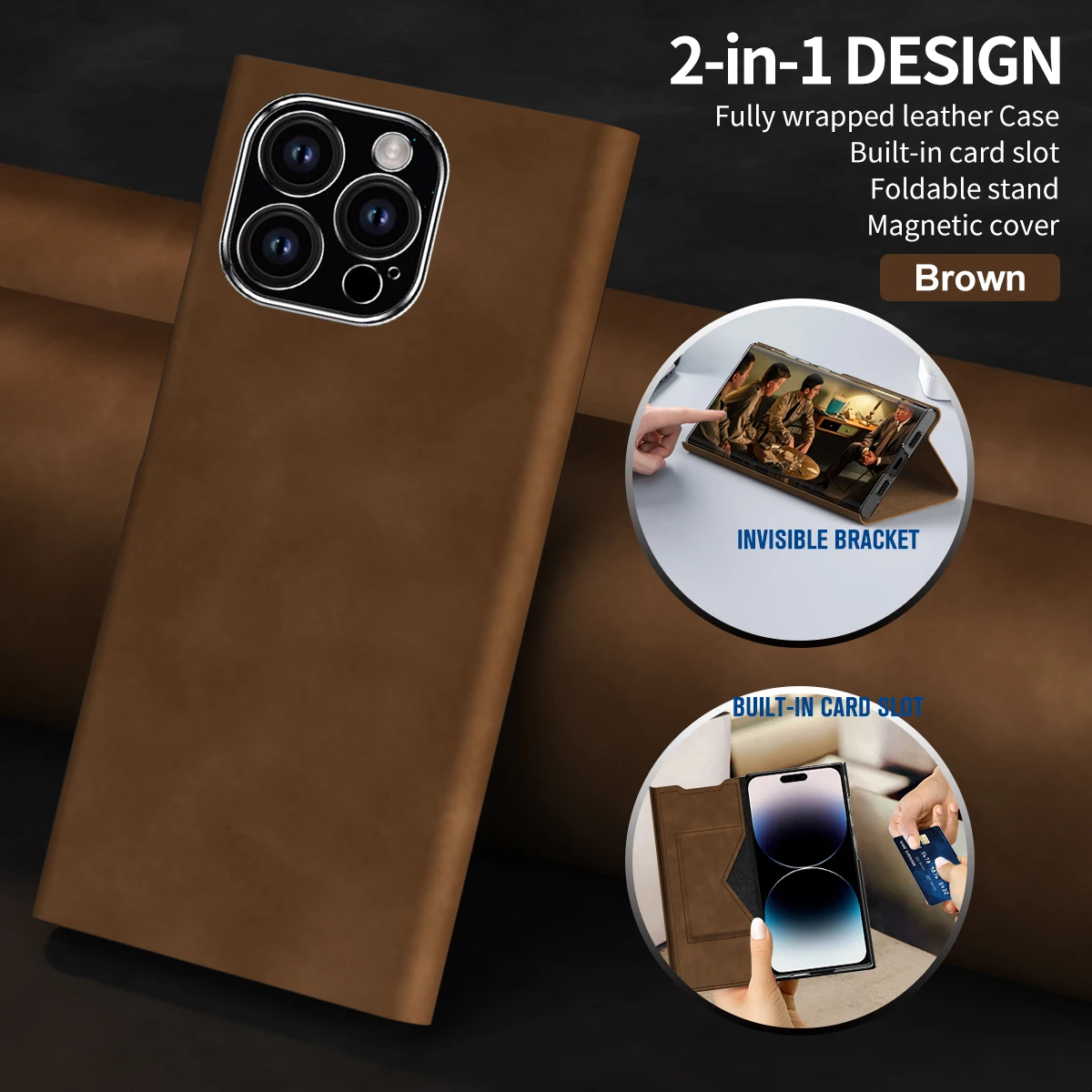 

Чехол-книжка из кожи Nappa для Iphone 15 Pro MAx, 14 Plus, 13 мин.