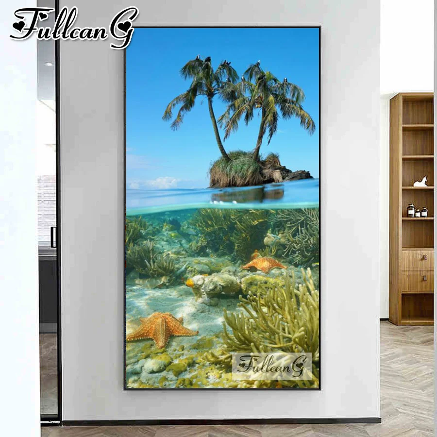 

FULLCANG diy 5d diamond painting large size seaweed tree scenery full mosaic embroidery picture sea home decoration FG1443