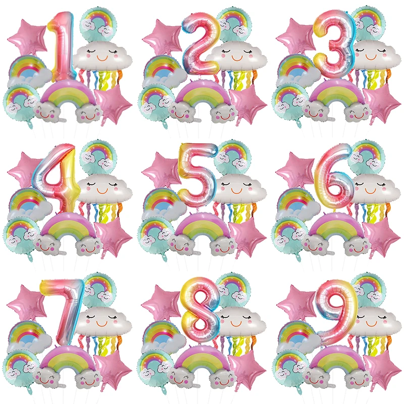 8 Радуга цифровая улыбка облака воздушный шар градиентная фольга день рождения
