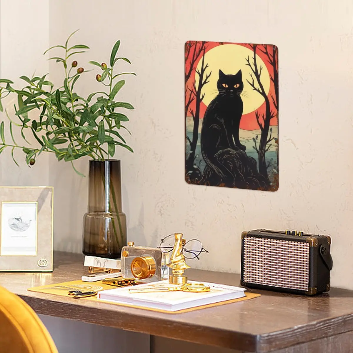 Vntge Hlloween Tn Sgn 8x12 nch Rectngulr Metl Wll Decor Retro Spooky Blck Ct для дома Ktchen Br Pub Grge Mn Cve Decorto