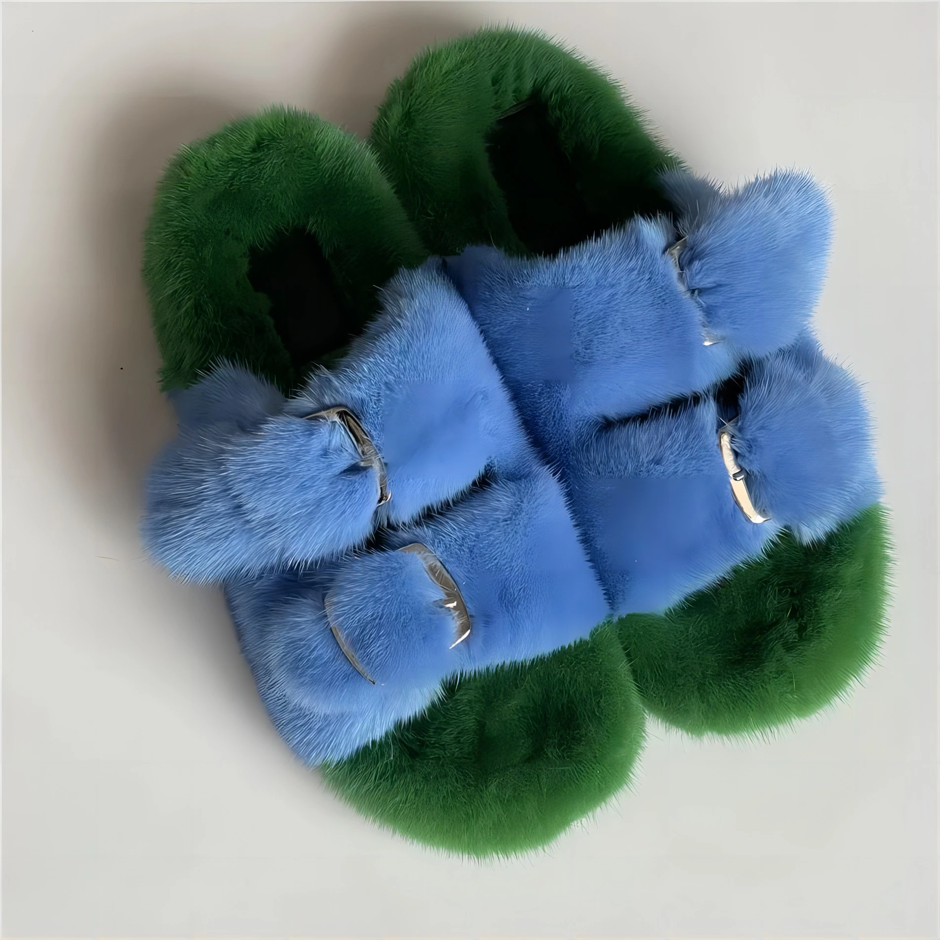 Меховые шлепанцы для женщин Роскошные зимние Плюшевые сандалии на платформе без