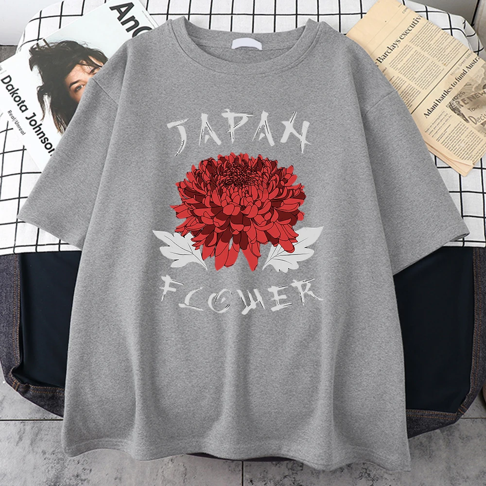 

Мужская футболка с красным цветущим цветочным принтом, спортивные футболки с круглым вырезом, стильная свободная футболка, модная футболка...