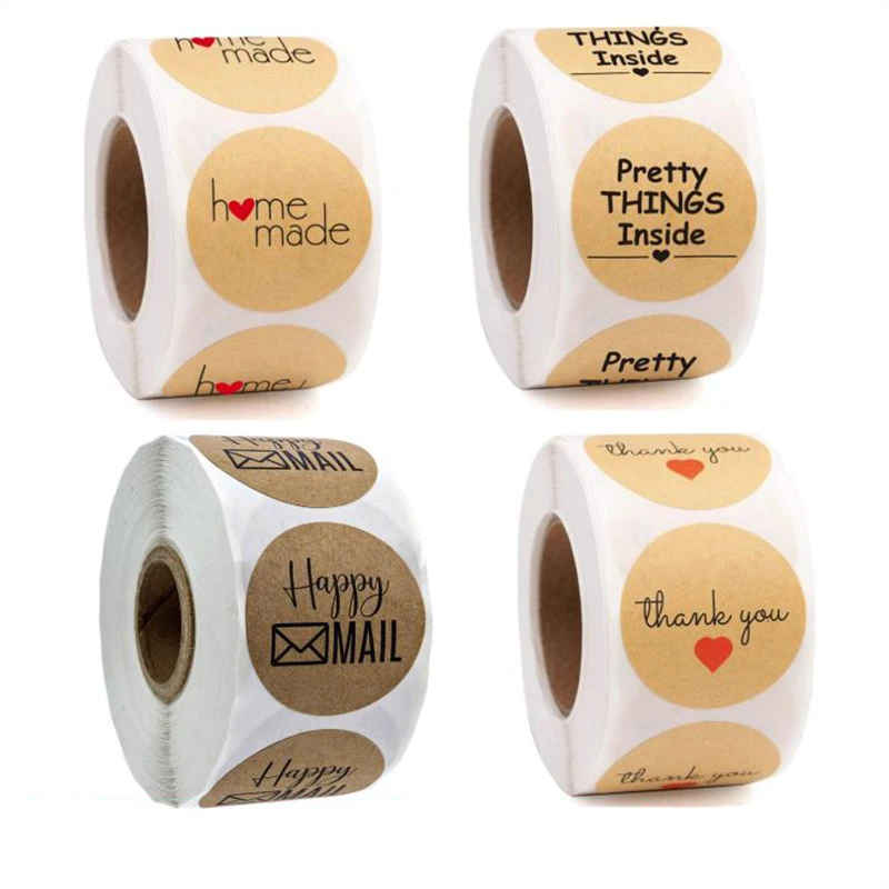 

50-500PCS Round Shape Thank You Stickers Decoration Labels Kraft Paper Scrapbooking Sealing Stationery Supplies Sticky Sticker