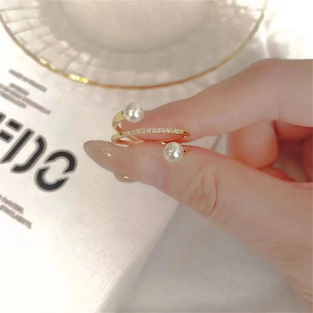 

S925 sterling silver wrapped real gold half hole bead holder ring handmade diy sticky crystal pearl inlay empty holder open ring