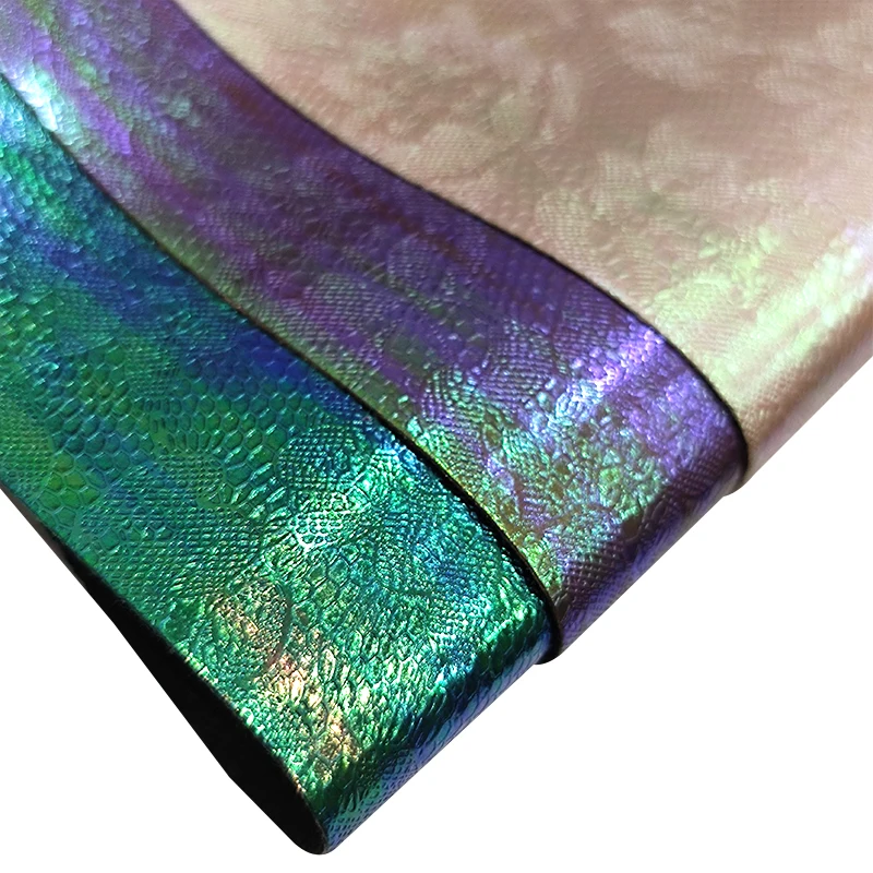 

46*135CM Flower Embossed Iridescent Holographic PU Eco-Friendly Faux Leather Fabric Sheet for Making Cover/Hair Bow/Decoration