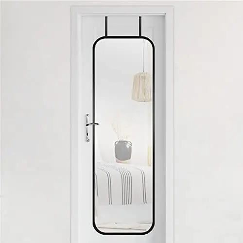 

Over The Door Mirror With Rounded Corners, Full Length Hanging Mirror for Bedroom and Bathroom Doors, 17 by 55 Inch, White