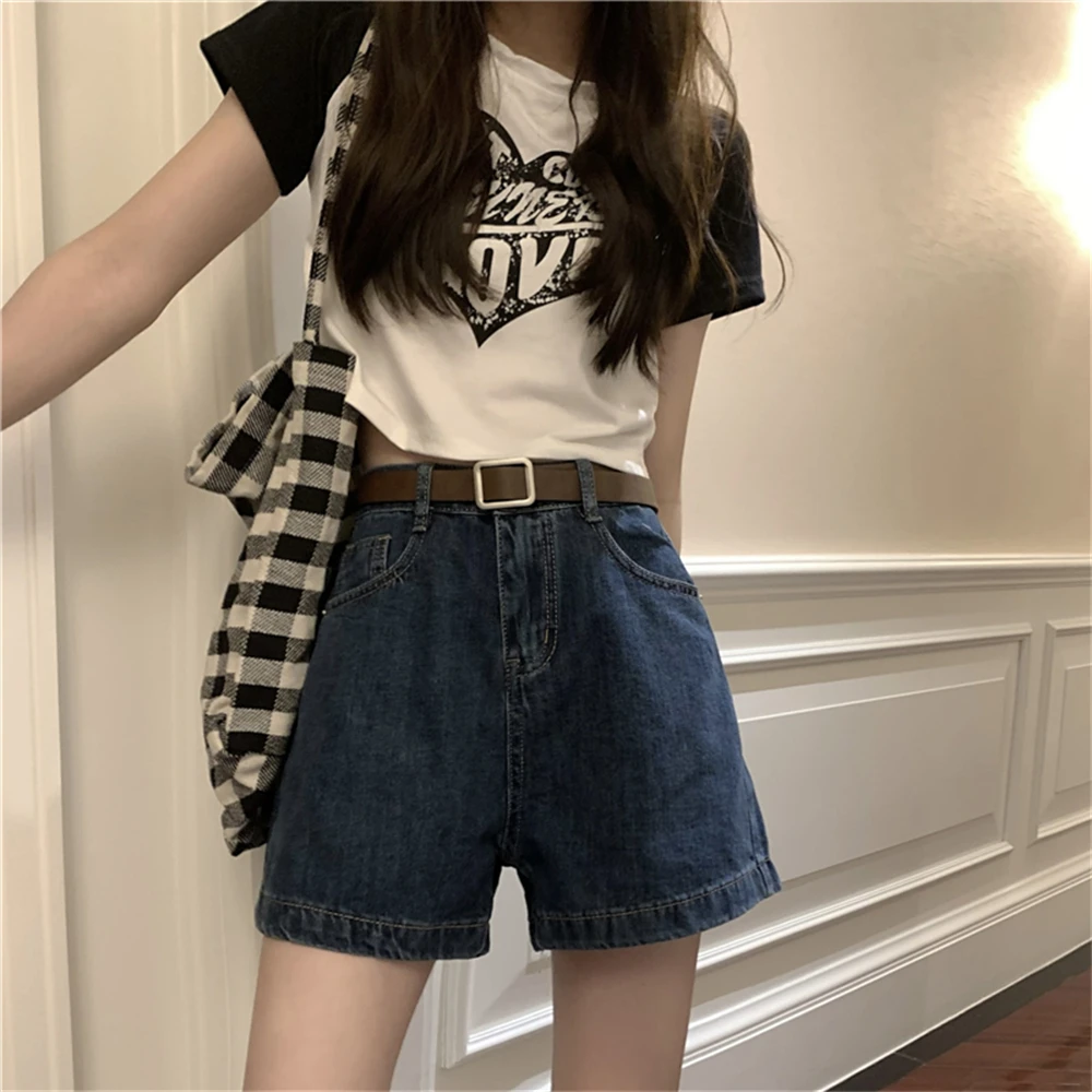2023 New Spring/Summer Women's Wear Korean Vintage High Waist Loose Versatile Denim Wide Leg Hot Pants