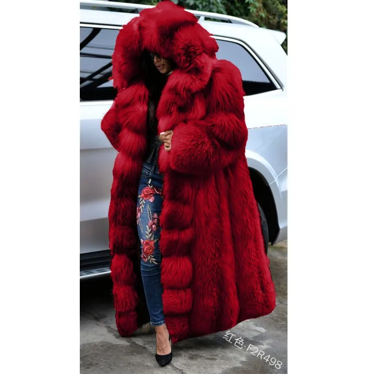 Faux Fur Coats Winter 2023 Women Solid Fashion Cardigan Long Outwear Female Luxury Hooded Long Sleeve Warm Thick Fluffy Jacket