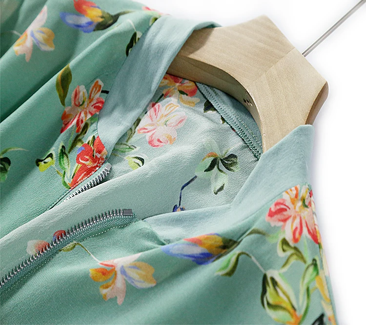 Женская короткая бейсбольная куртка из шелка тутового шелкопряда с длинным