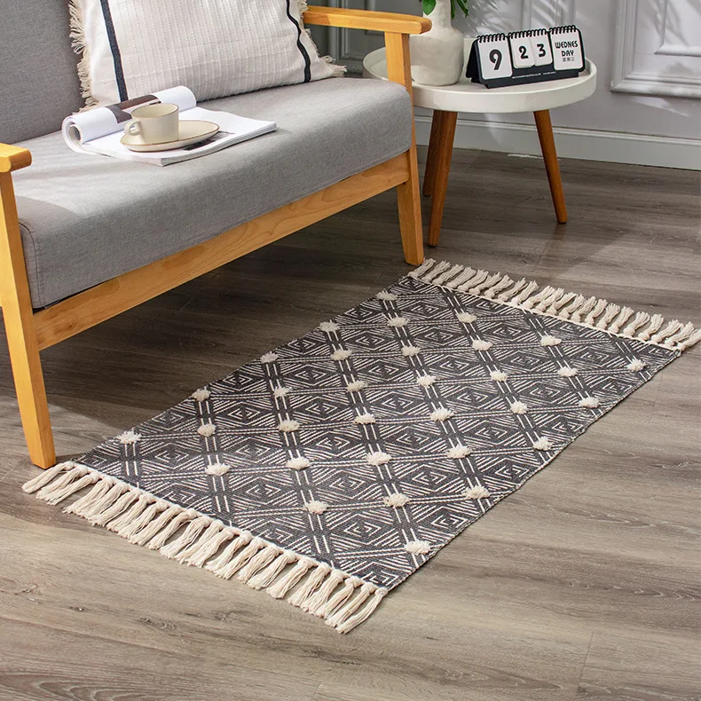 

Japanese Carpets for Bed Room Non-slip Antifouling Floor Mat Tassel Woven Carpet For Living Room Bedroom Parlor Door Decor