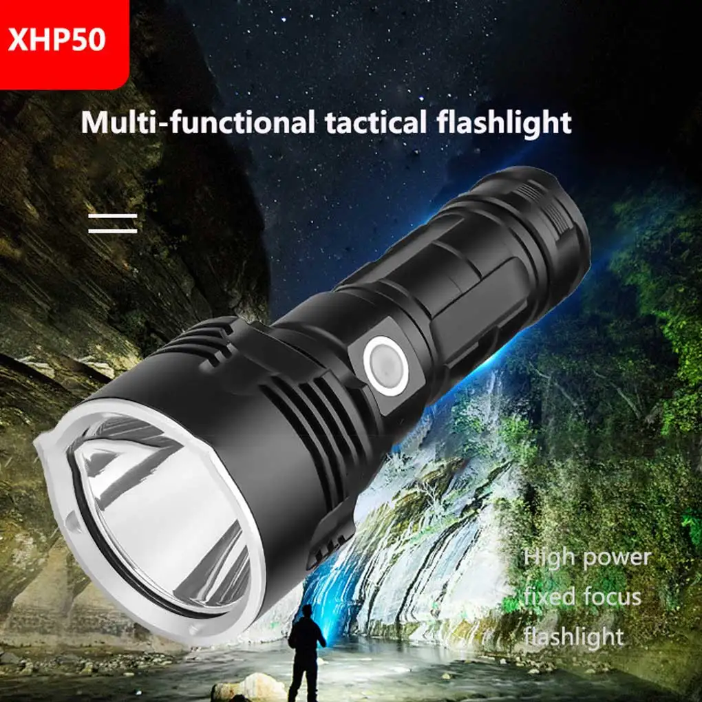 

Супер мощный фонарик XHP50 с фиксированным фокусом, яркость, фотовспышка из алюминиевого сплава, 3 режима освещения, аккумулятор 18650