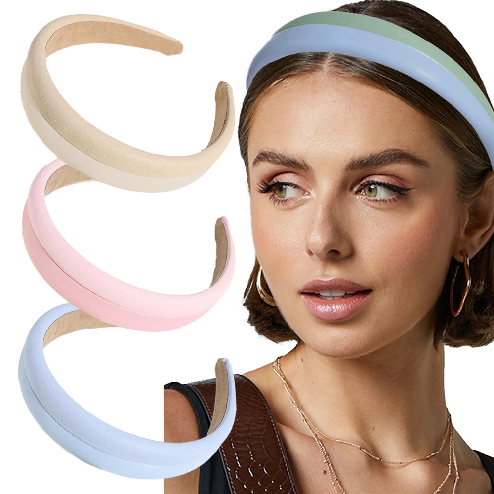 

Two Tone Patchwork Leather Headbands Trendy Women Outdoor Yoga Hairbands Fragmented Hair Headwear Hair Accessories For Girls