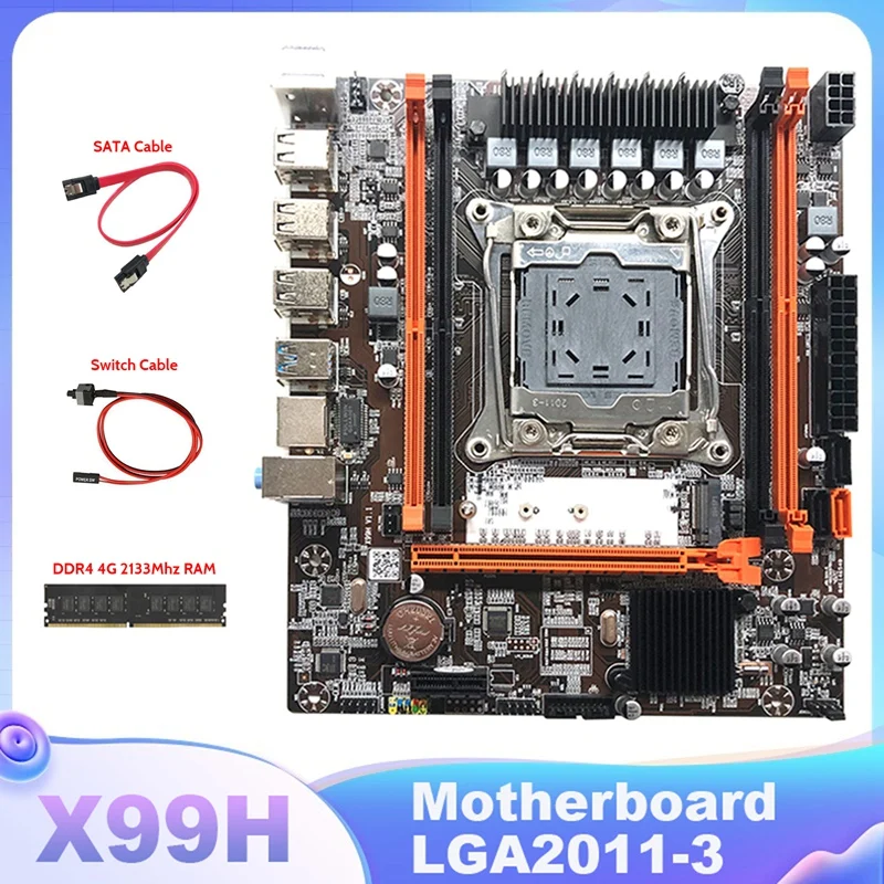 

Материнская плата X99H, системная плата с поддержкой DDR4 RAM, память с DDR4 4G 2133 МГц RAM + кабель SATA + кабель коммутатора