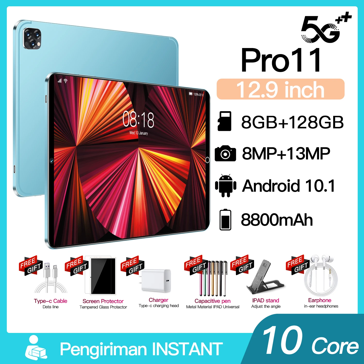 

Глобальная версия 2022, новый планшет Android, 10,1-дюймовый телефон, планшет 8 ГБ + 10,1 ГБ, подключаемый двойная карта, full screen HD + wifi + распознавание лиц...