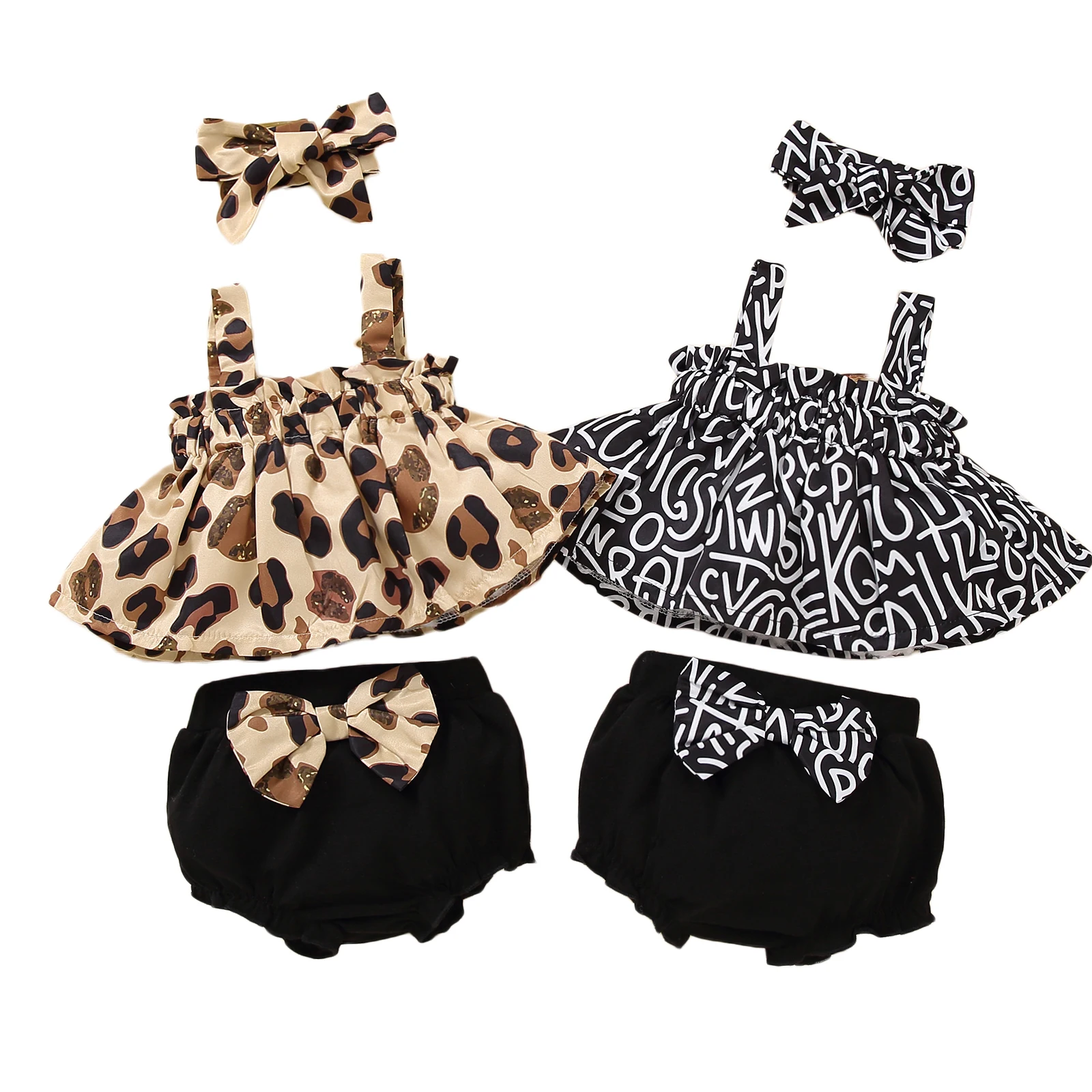 

Newborn Toddler Kids Baby Girls Clothes Leopard Printed Top Bow With Headband Casual Shorts Outfit Summer Children's Clothing