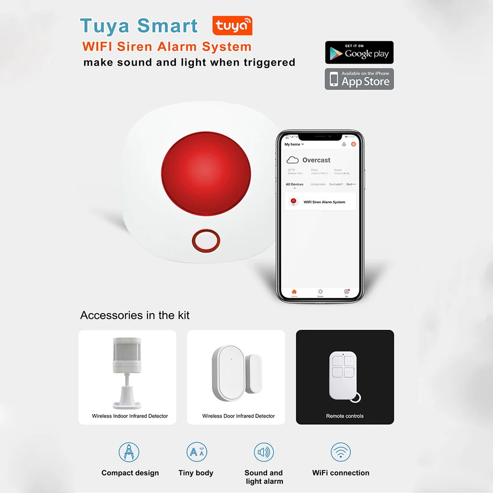 

Tuya Wifi Light Siren Alarm 100dB Loudspeaker Indoor Wireless 433MHz Strobe Siren Security for 4G Gsm Alarm System Mini Speaker