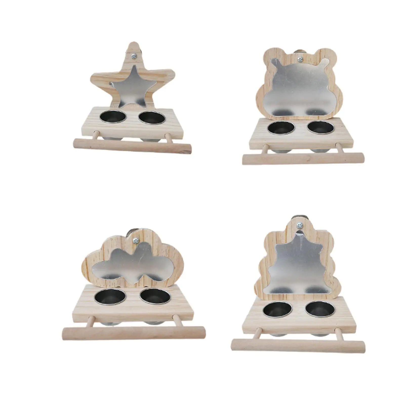 Деревянная портативная кормушка для птиц окунь с зеркалом и чашками кормления из