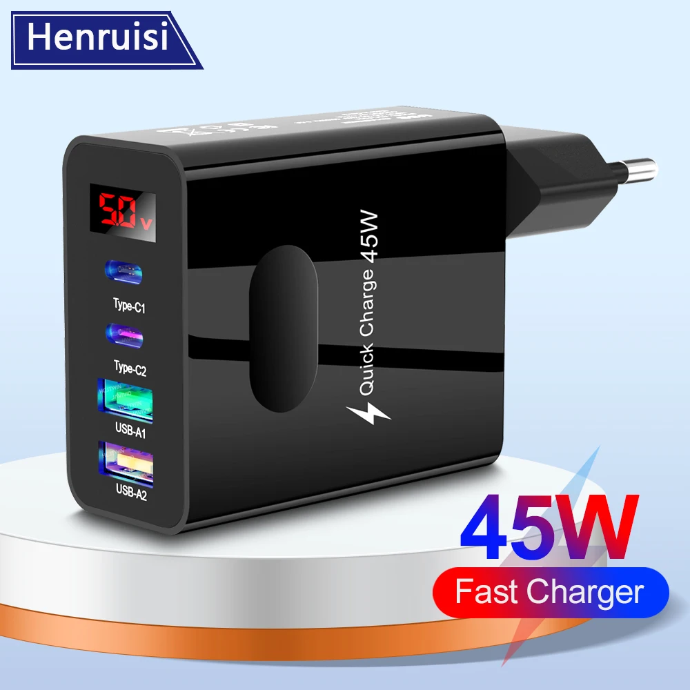 

45W moble phone charger For iPhone Xiaomi Huawei OPPO oneplus Fast Charging charger QC 3.0 LED Quick Charge fast charger adapter