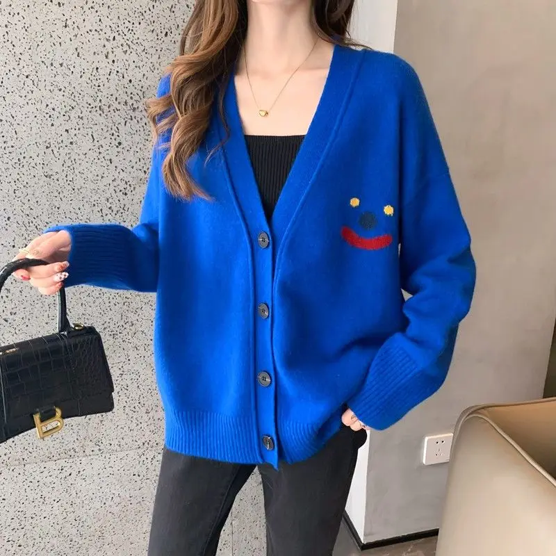 

Cardigans sweater 2022 thin solid color face open shirt spring new V -neck loose laziness outer sweater female outside