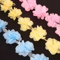 handmade 12 flowers 3d chiffon cluster flowers lace wedding dress decoration 1yard lace fabric applique trimming sewing supplies