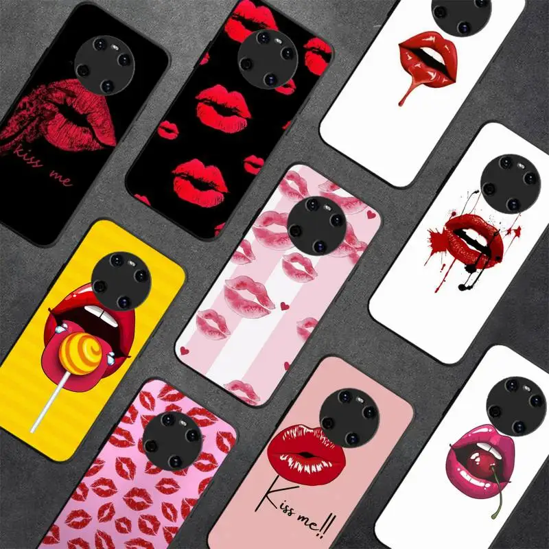 

Black Sexy Girl red Lips Kiss Phone Case for Samsung A51 A30s A52 A71 A12 for Huawei Honor 10i for OPPO vivo Y11 cover