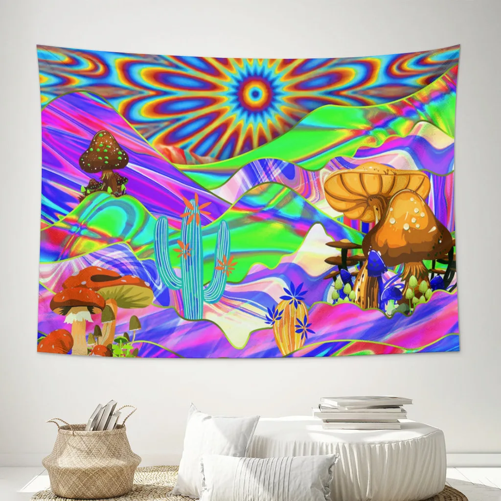

Ultraviolet-Tapestry-Fluorescent-Tapestry-Future-City-Tapestry-3D-Tapestry Fabric Macrame Wall Hanging Beach Room Decor Cloth