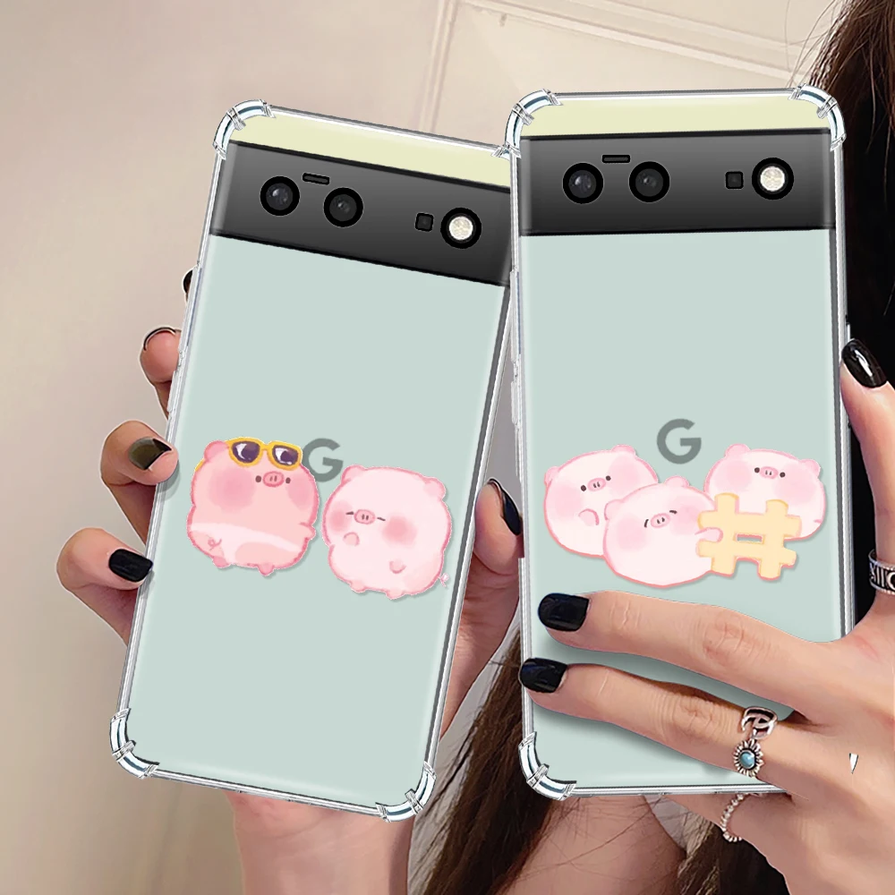 

Cute Pink Pig Phone Case for Google Pixel 7a 7Pro 7 Luxury Transparent Cover for Pixel 6a 6 6Pro Shockproof Soft TPU Capinha