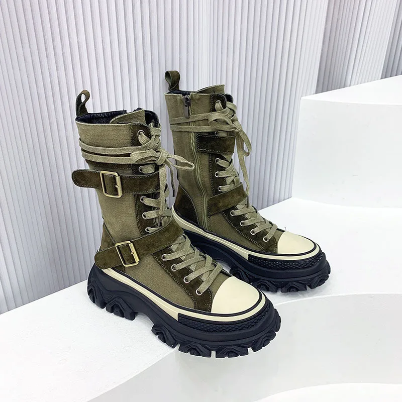 

2022 Autumn Women Boots Thick Bottom Women Short nubuck leather Boots Non-Slip Sneakers Women Boots Wind Motorcycle Boots