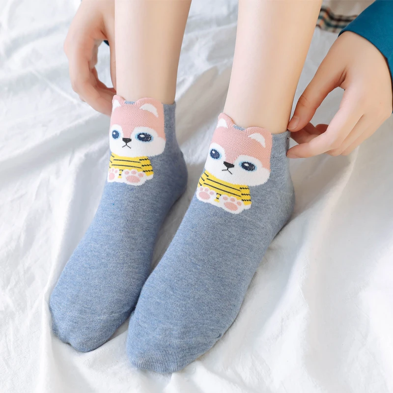 5 Pairs Womens Cotton Novelty Cute Funny Ankle Socks Cartoon Animal No Show Low Cut Socks for Girls