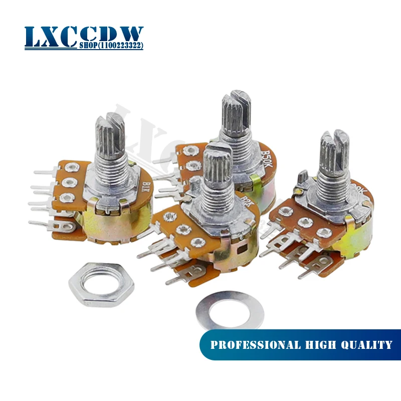 

5pcs B1K B2K B5K B10K B20K B50K B100K B500K B1M 6Pin Shaft WH148 Potentiometer 1K 2K 5K 10K 20K 50K 100K 500K 1M