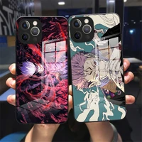 cartoon anime jujutsu kaisen phone case for iphone 11 12 13 pro max x xr xs max x 8 7 plus 12 13 mini black tempered glass case