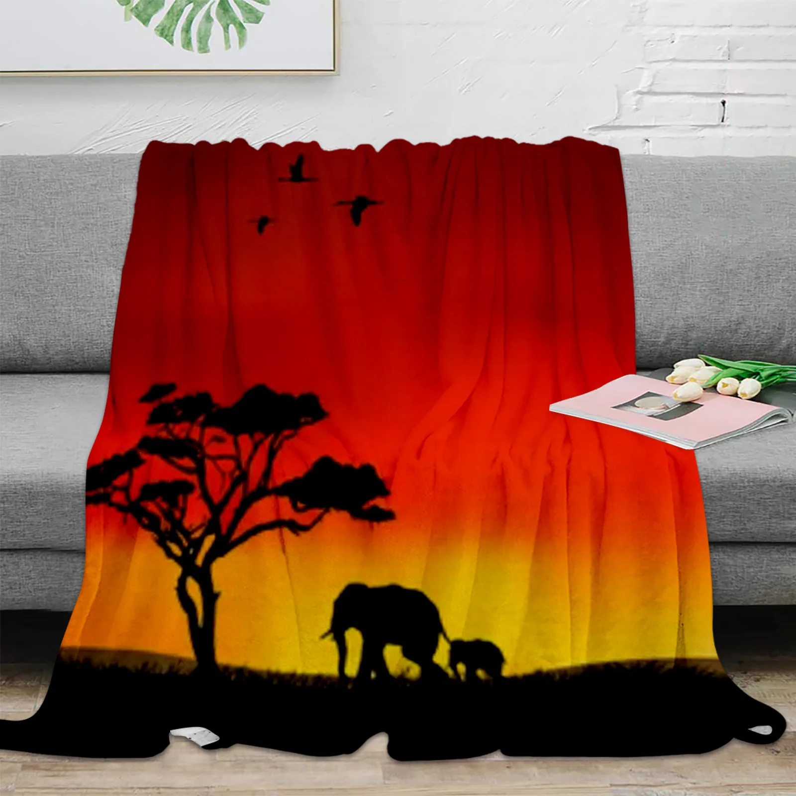 

Elephants In The Wild Throw Blanket For Sofa Bed Bedroom Bedspread Soft Microfiber Flannel Throw Blanket For Kids Gifts