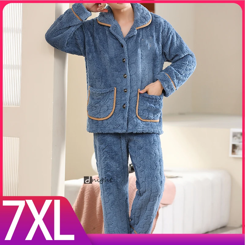 

Man Warm Winter Nightwear Pajamas Cardigan Flannel Plus Size 7XL Velvet Warm Clothes For Sleep Sweatshirt Fleece Home Clothes