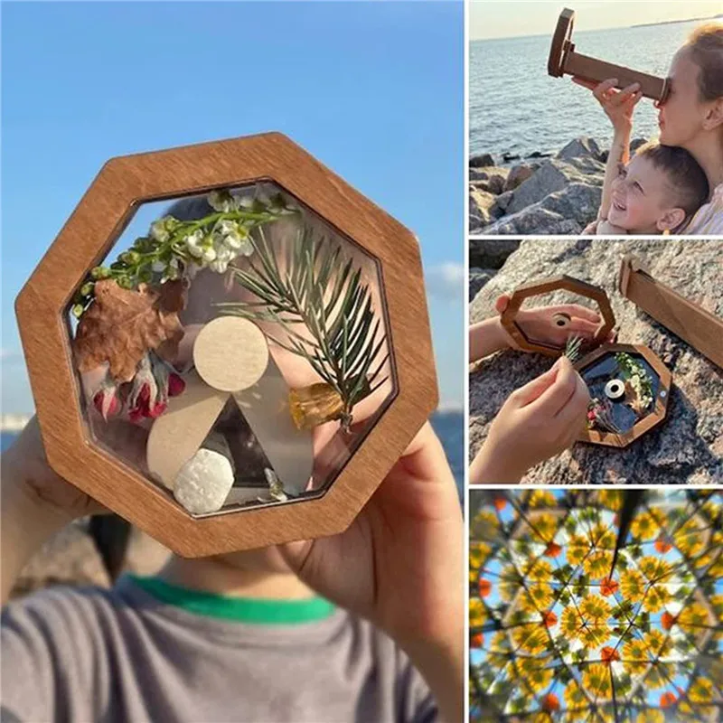 

DIY Kaleidoscope Kit Magic Rotating Wooden Kaleidoscope Glasses Outdoor Top Toddler Sensory Toys for Nature Lovers Gift