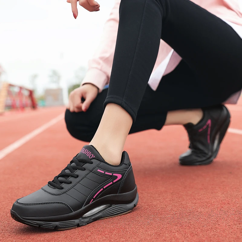 Women Chunky Sneakers Famale Shake Shoes Cushioned Artificial Leather Autumn Woman Walking Shoes