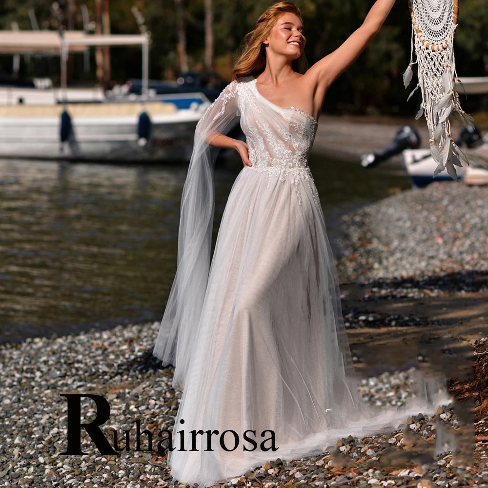 

Ruhair очаровательные богемные Свадебные платья на одно плечо на молнии для женщин кружевные платья с аппликацией Свадебные платья для невесты официальное платье для невесты