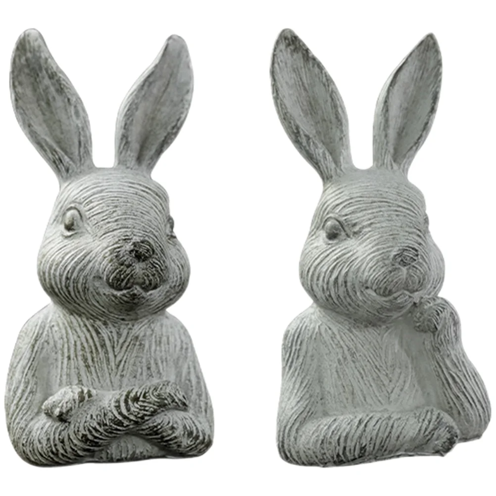 

2 Pcs Birthday Decoration Girl Car Ornament Yard Rabbit Statue Adornment Resin Crafts