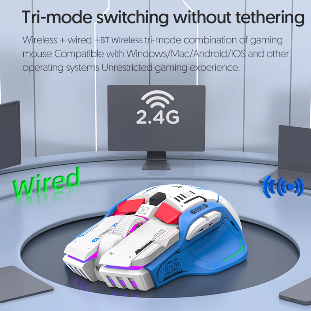 2.4G Bluetooth-compatible Profession Gaming Mouse 4 Side Roller Mechanical Mouse 500mAh Ergonomic Wired Mouse for Desktop Laptop