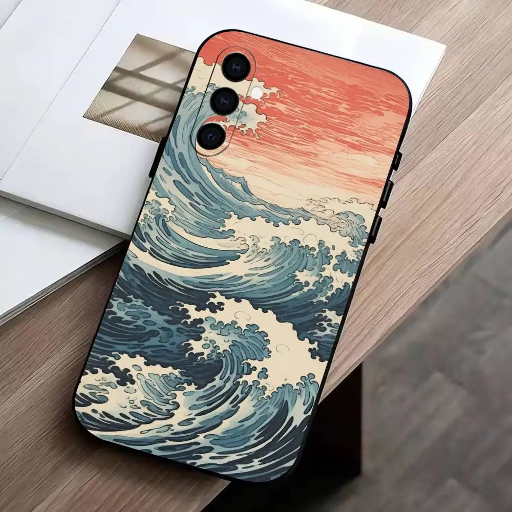 Фото Чехол для телефона U-kiyo-e Ocean Waves art, черный, силиконовый, мягкий, для Samsung Galaxy A73, A72, A71, A70, A53, A52, A51 №3