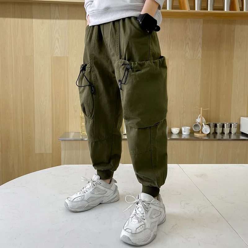 

Boys Spring Clothes Casual Trousers New Large Pocket Cargo Pants Teen Kids Loose Sweatpants Children Sport Slacks 3 4 6 9 10 12Y