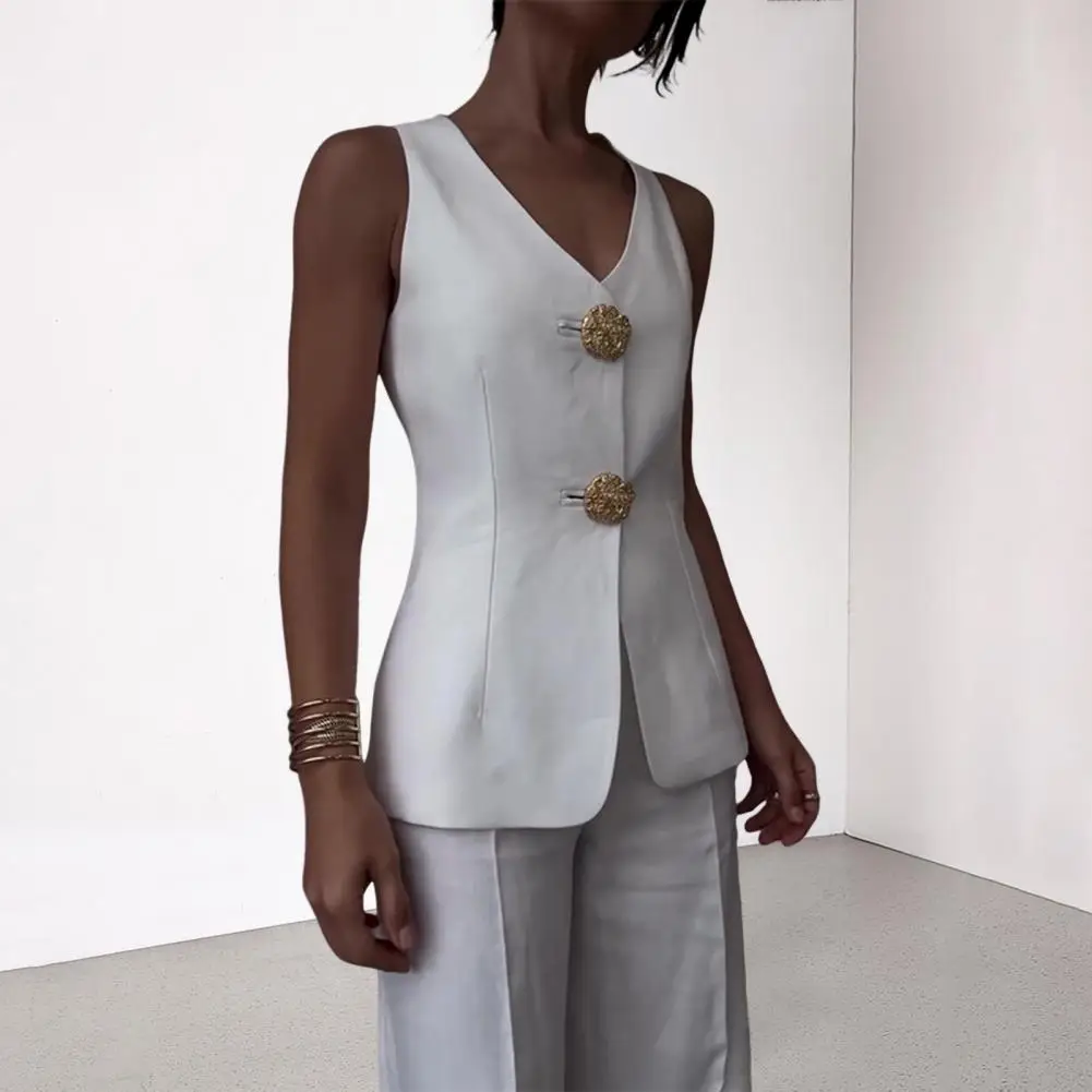 Женский костюм с жилетом и брюками жилет без рукавов V-образным вырезом двойными