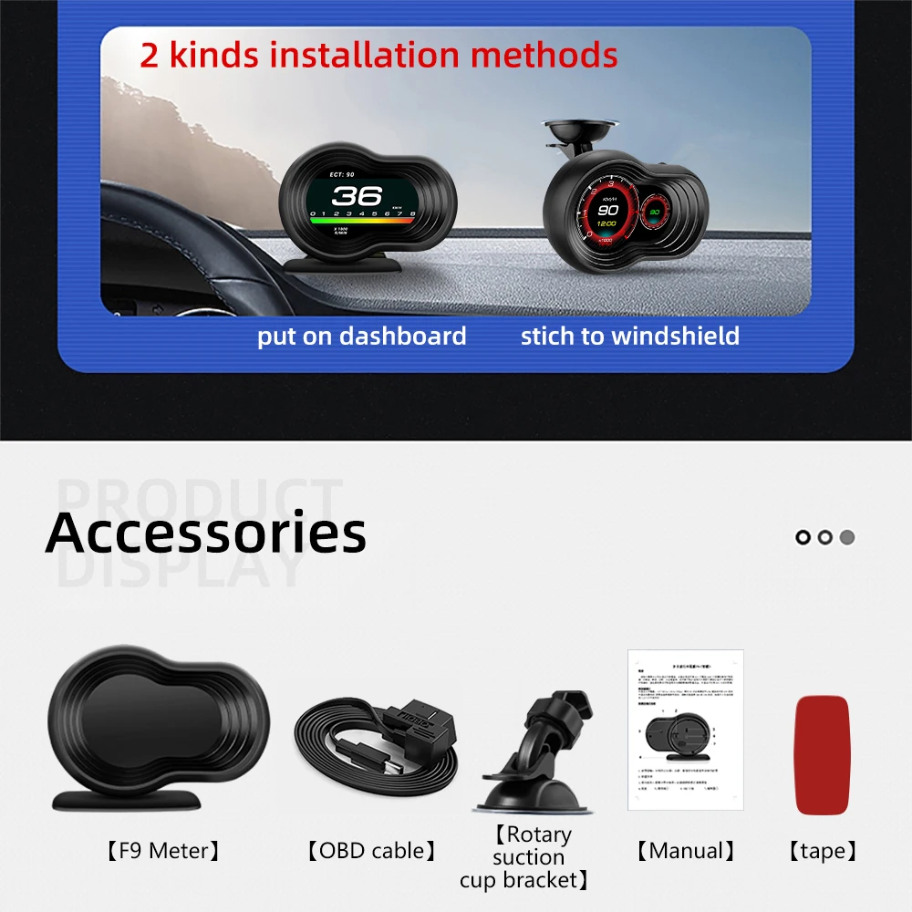 F9-OBD OBD2 GPS HUD Проекционный дисплей Автомобильный цифровой спидометр Автоматическая сигнализация превышения скорости Измеритель температуры воды Датчики расхода топлива (art.: 3920ca80489b2) - 3920ca80489b2