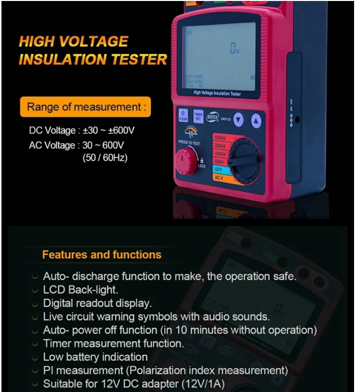 Цифровой тестер сопротивления изоляции мегаомметр 5000 В мегомметр Ом вольтметр