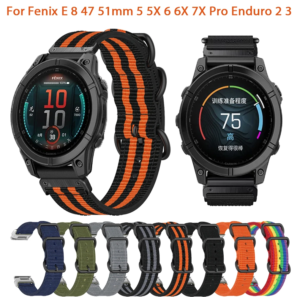 Ремешок нейлоновый для наручных часов Garmin Fenix 8 E 7X 7 6X 6 Pro 5X Plus Epix Gen 2 47 мм 51 955 945 Enduro 3