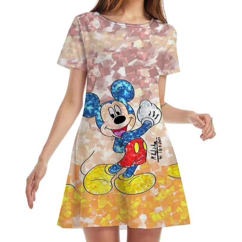 

3D Disney Minnie Mouse Graphic Print Ladies Casual Dress Short Sleeve Christmas Style Ladies Short Dress Loose Mini Dress