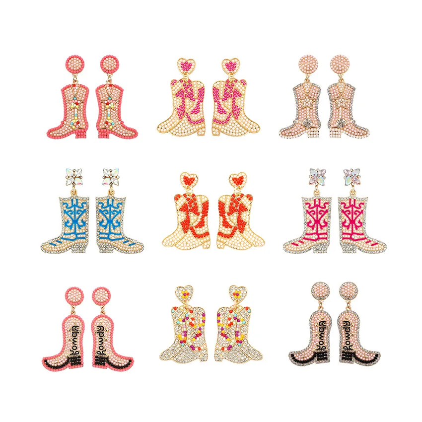 

Beaded Cowboy Boot Drop Earrings with Rhinestone Cowgirl Boot Earrings Bachelorette Party Western Cowgirl Jewelry & Accessories