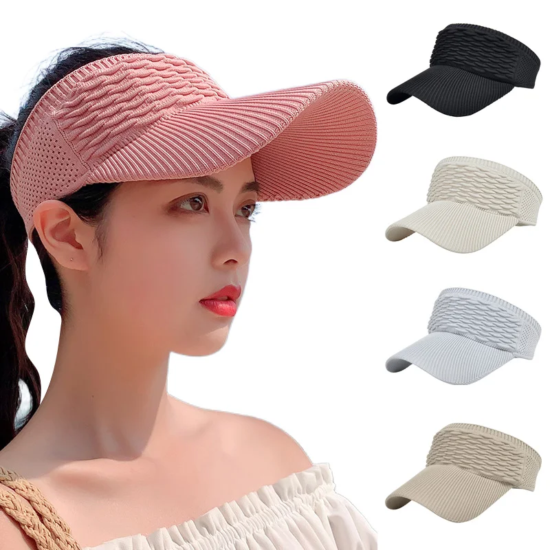 

New Solid Color Empty Top Hat Outdoor Breathable Sport Visor Caps Women's Anti-UV Baseball Cap Adjustable Girl Golf Tennis Hats