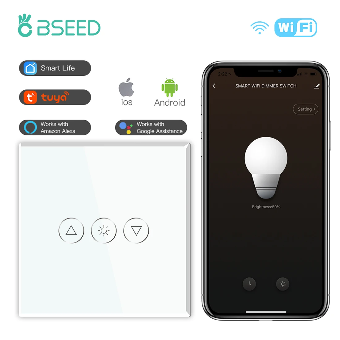 

BSEED Умный диммерный выключатель Wi-Fi 1 Gang с USB портами